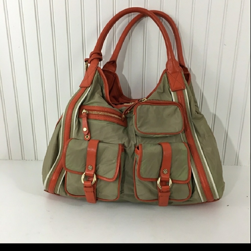 Cole Haan Kyle khaki nylon lather trim tote bag